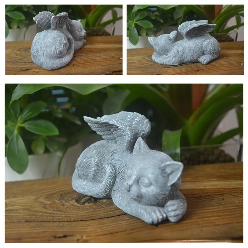 Resin Angel Dog Cat Statue for Garden Decor - Adorable Puppy Tombstone Sculpture Ornaments - Perfect Gifts for Yard and Home Decoration