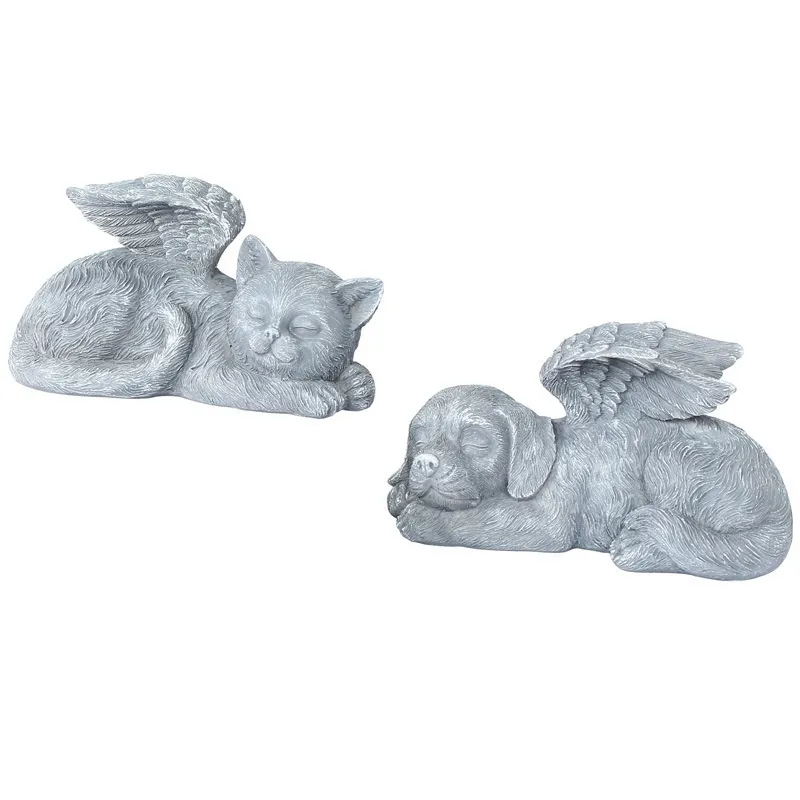 Resin Angel Dog Cat Statue for Garden Decor - Adorable Puppy Tombstone Sculpture Ornaments - Perfect Gifts for Yard and Home Decoration