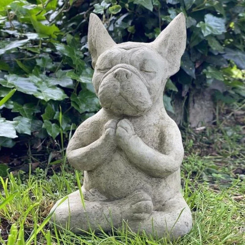 Zen French Bulldog Sculpture - Waterproof Yoga Pose Meditation Dog Resin Statue Ornaments for Garden Decoration - Exquisite Crafts Figurine