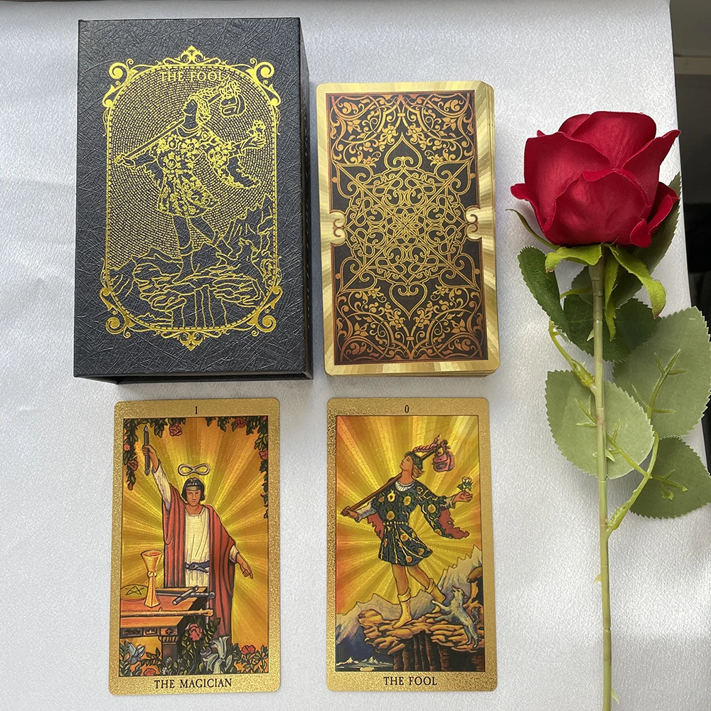 12x7cm Golden Tarot Deck in Box - English Affirmation Sturdy Cards for Beginners with Paper Guide Book Cover Prophet - Beautiful Tarot Decks