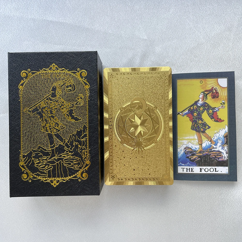12x7cm Golden Tarot Deck in Box - English Affirmation Sturdy Cards for Beginners with Paper Guide Book Cover Prophet - Beautiful Tarot Decks