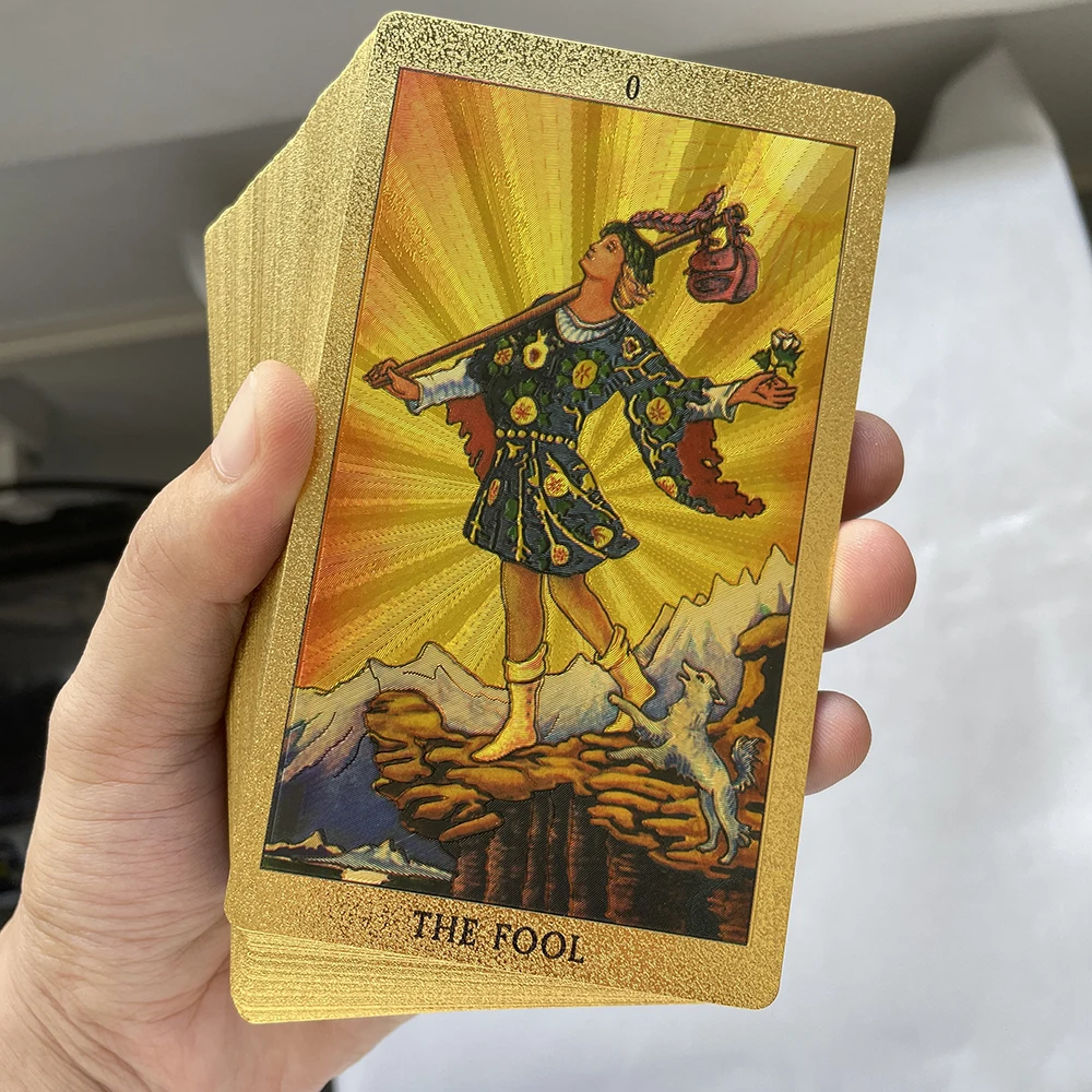 12x7cm Golden Tarot Deck in Box - English Affirmation Sturdy Cards for Beginners with Paper Guide Book Cover Prophet - Beautiful Tarot Decks