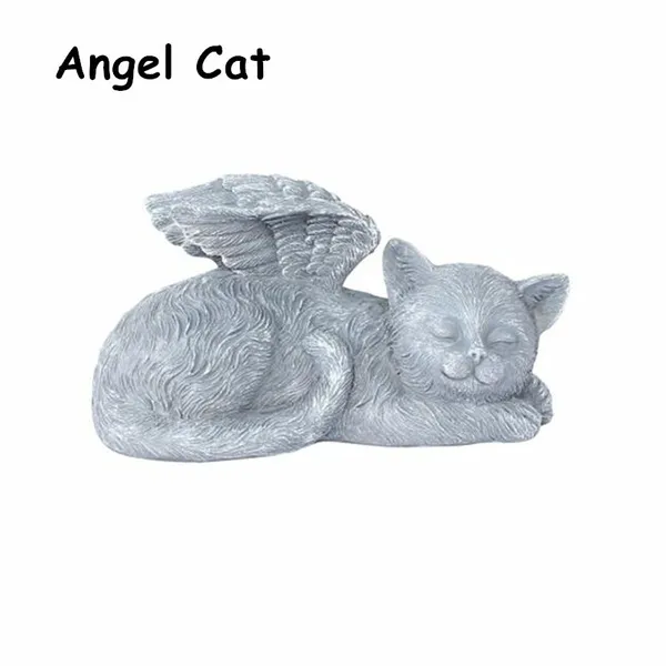 Resin Angel Dog Cat Statue for Garden Decor - Adorable Puppy Tombstone Sculpture Ornaments - Perfect Gifts for Yard and Home Decoration