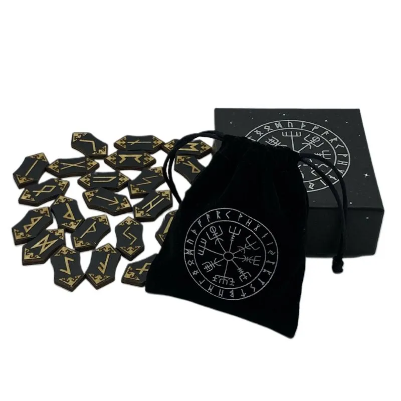Natural Carved Reiki Healing Therapy Engraved Energy Stone Set - 25Pcs Wooden Runes Piedra for Divination with Witch Runes