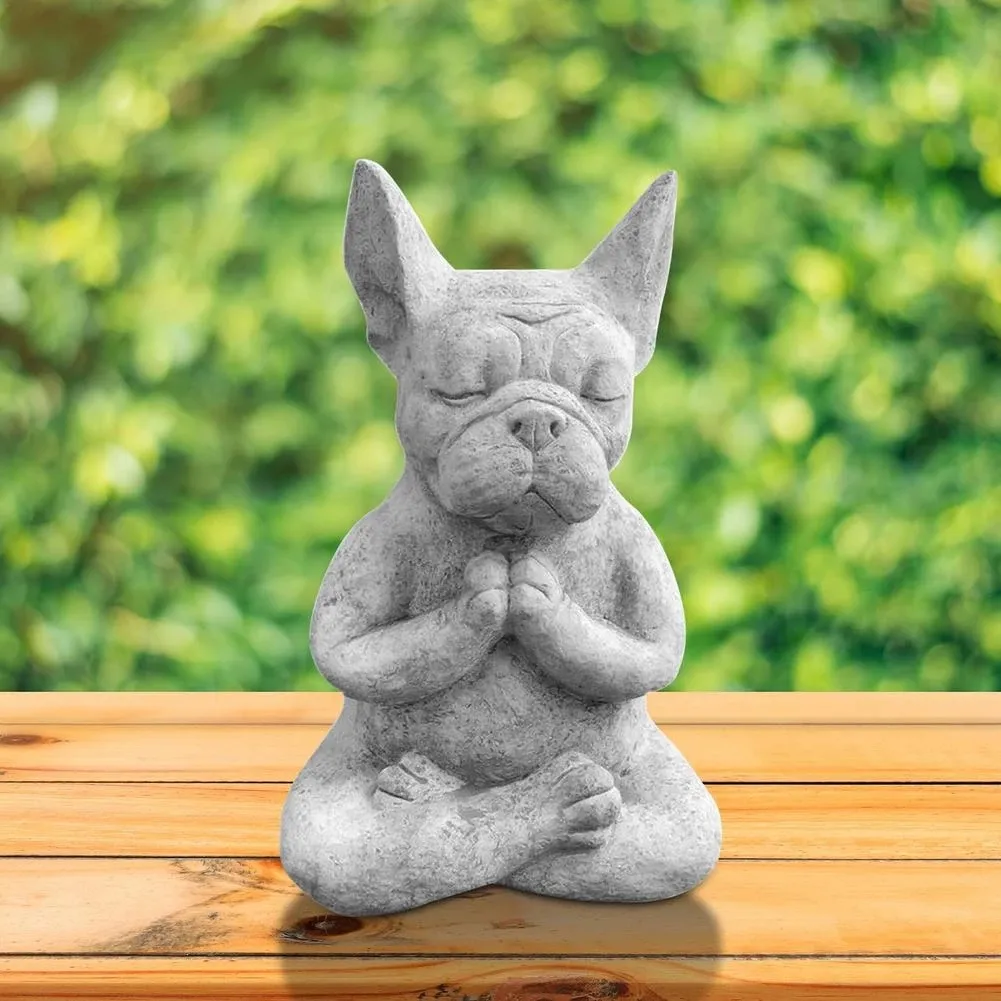 Zen French Bulldog Sculpture - Waterproof Yoga Pose Meditation Dog Resin Statue Ornaments for Garden Decoration - Exquisite Crafts Figurine