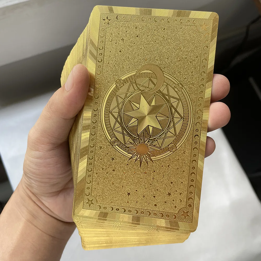 12x7cm Golden Tarot Deck in Box - English Affirmation Sturdy Cards for Beginners with Paper Guide Book Cover Prophet - Beautiful Tarot Decks