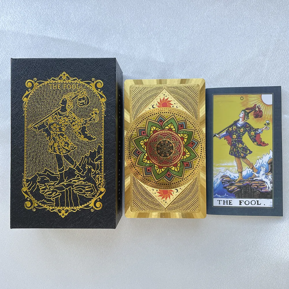 12x7cm Golden Tarot Deck in Box - English Affirmation Sturdy Cards for Beginners with Paper Guide Book Cover Prophet - Beautiful Tarot Decks