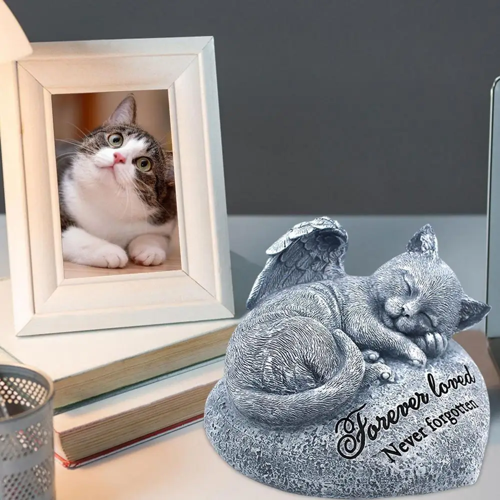 Customizable Cat Memorial Stone - Outdoor Garden Decor Statue for Sleeping Cat Remembrance - Pet Tombstones for Cat Memorials & Funerals