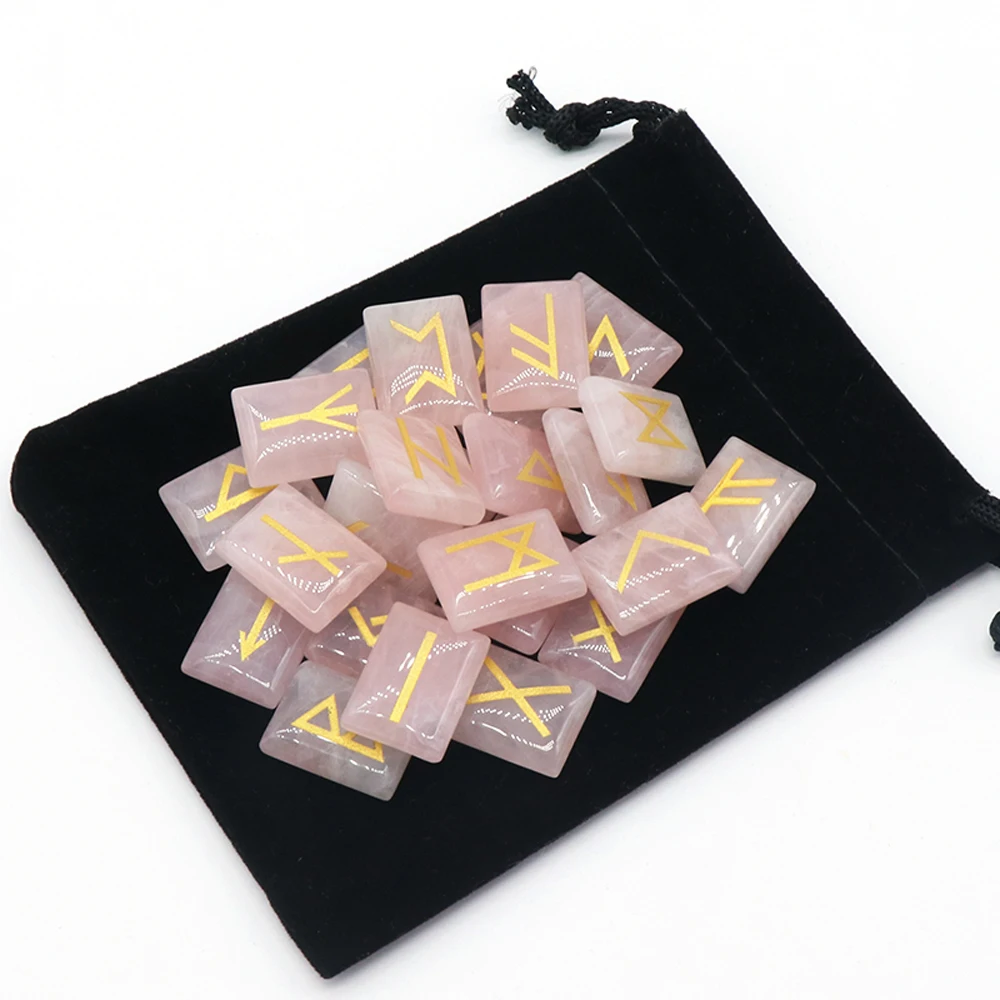 Natural Rune Set - 25pcs/lot for Divination Crystal Agate, Fortune-telling, Heaven Book Stone - Energy Reiki Healing, Chakra Specimen Decor with Witch Runes