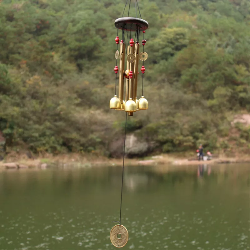Large Copper Money Wind Chime Pendant - Metal Pipe Wind Chime with Bells and Tubes - Outdoor Yard Garden Home Decoration - Unique Memorial Wind Chimes