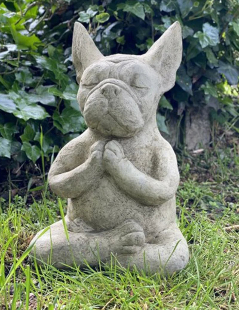 Zen French Bulldog Sculpture - Waterproof Yoga Pose Meditation Dog Resin Statue Ornaments for Garden Decoration - Exquisite Crafts Figurine