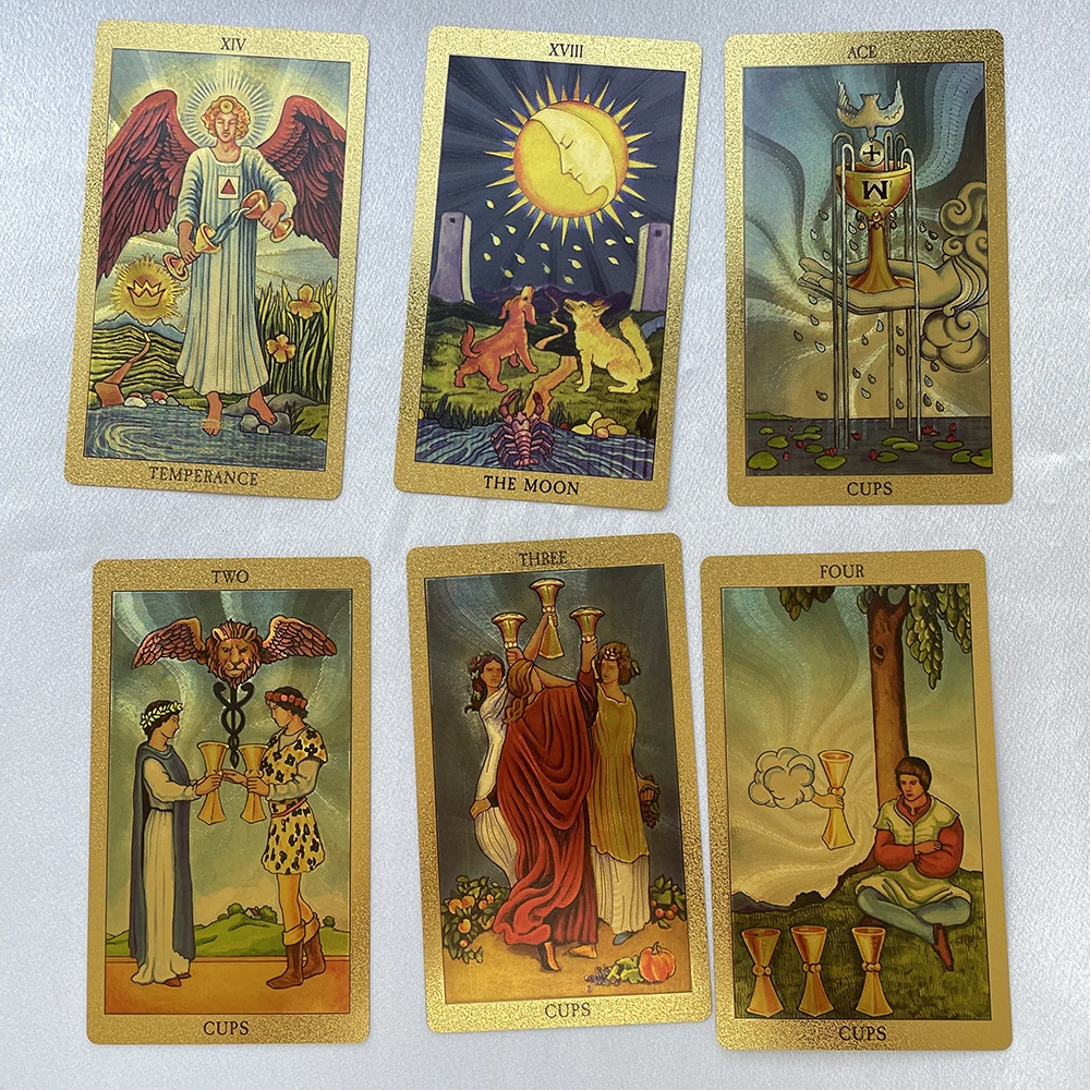 12x7cm Golden Tarot Deck in Box - English Affirmation Sturdy Cards for Beginners with Paper Guide Book Cover Prophet - Beautiful Tarot Decks