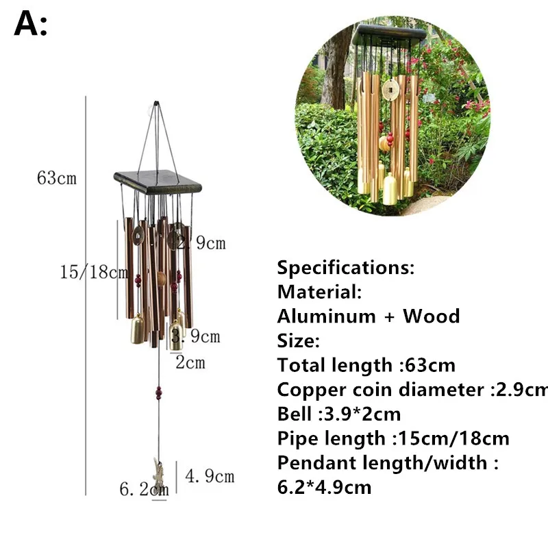 Large Copper Money Wind Chime Pendant - Metal Pipe Wind Chime with Bells and Tubes - Outdoor Yard Garden Home Decoration - Unique Memorial Wind Chimes