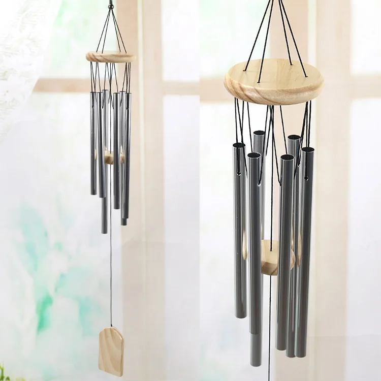 6-Tube Silver Wind Chime Chapel Bells - Memorial Wind Chimes for Home, Garden, and Outdoor Decor - Door and Wall Hanging Ornament
