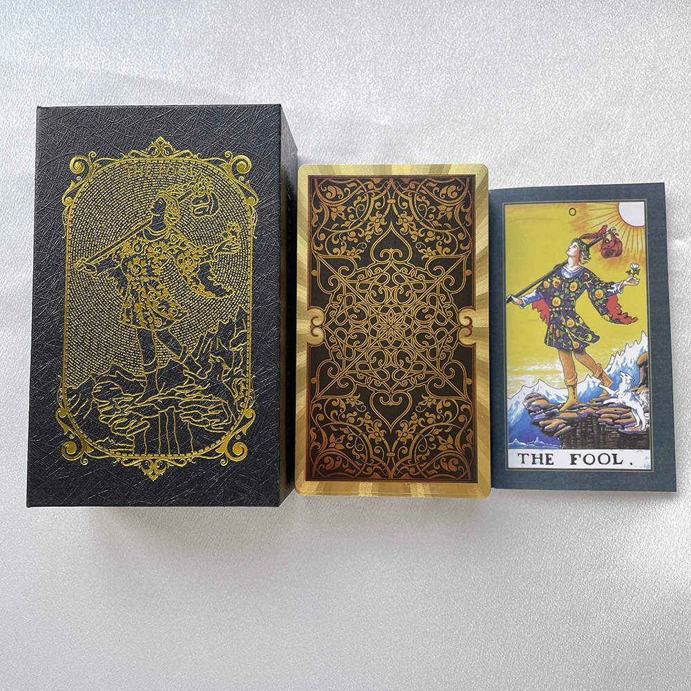 12x7cm Golden Tarot Deck in Box - English Affirmation Sturdy Cards for Beginners with Paper Guide Book Cover Prophet - Beautiful Tarot Decks