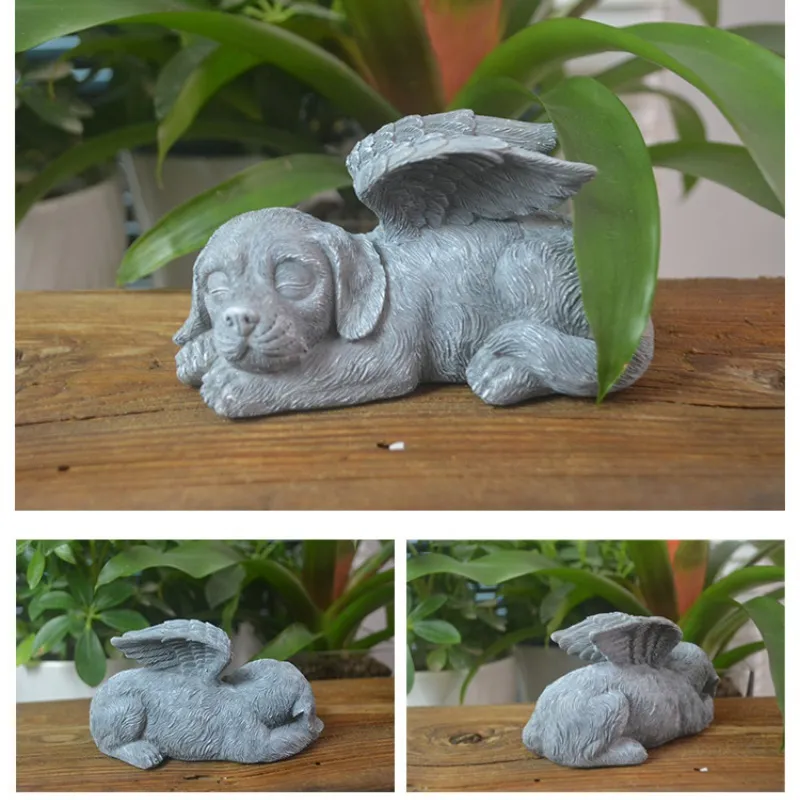 Resin Angel Dog Cat Statue for Garden Decor - Adorable Puppy Tombstone Sculpture Ornaments - Perfect Gifts for Yard and Home Decoration
