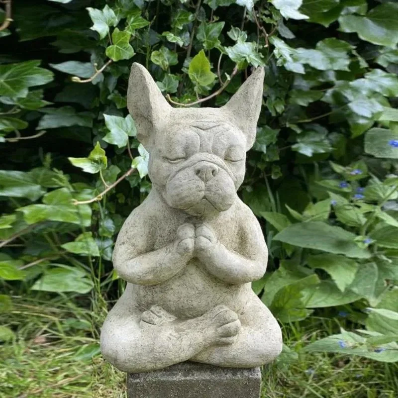 Zen French Bulldog Sculpture - Waterproof Yoga Pose Meditation Dog Resin Statue Ornaments for Garden Decoration - Exquisite Crafts Figurine