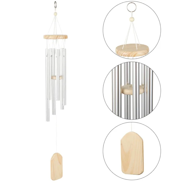 6-Tube Silver Wind Chime Chapel Bells - Memorial Wind Chimes for Home, Garden, and Outdoor Decor - Door and Wall Hanging Ornament - Image 5