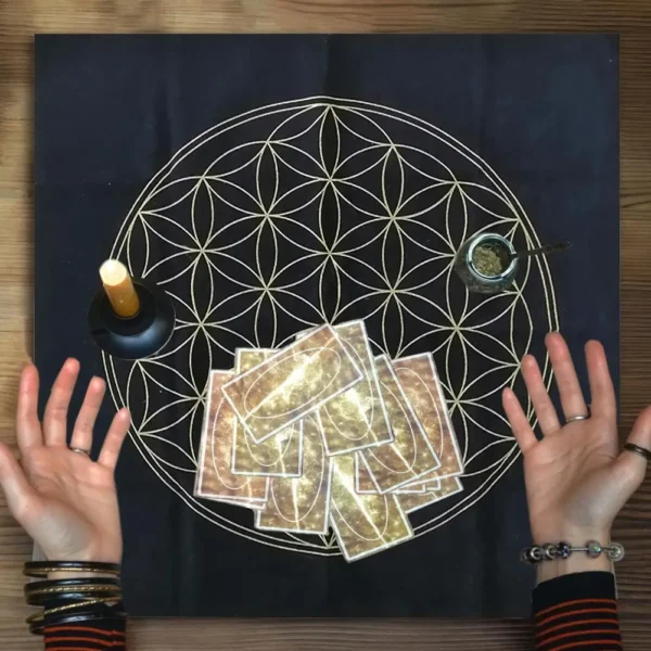 Crystal Lattice Tarot Card Tablecloth - Velvet Divination Altar Cloth for Fortune Telling, Astrology, and Oracle Cards - The Flower Of Life Design - Image 2
